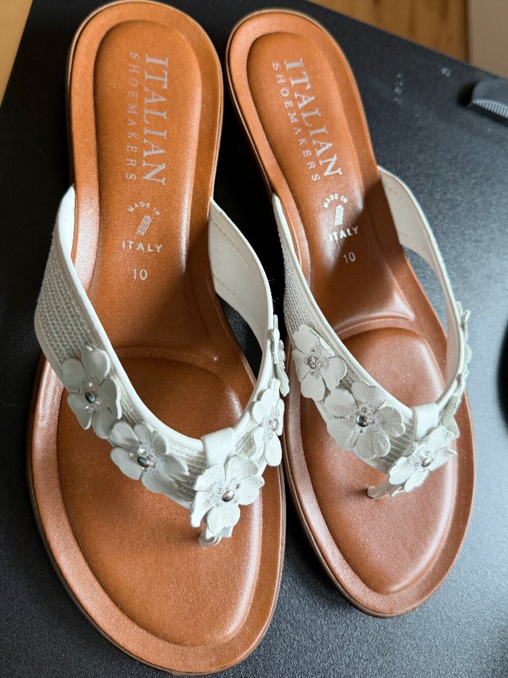 Italian Shoemakers Emina Flat Sandal with Flowers